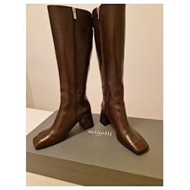 Minelli-Leather knee high boots-Dark brown