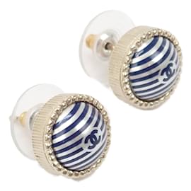 Chanel-CC Round Stripes Stud Earrings AB0794-Golden