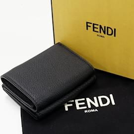 Fendi-Leather Trifold Compact Wallet 7M0280-Black