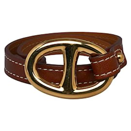 Hermès-Leather Granville lined Tour Bracelet-Brown