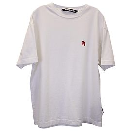 Camiseta Palm Angels Bordada com Monograma em Algodão Branco Branco