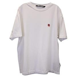 Palm Angels-Palm Angels Monogram-Embroidered T-shirt in White Cotton-White