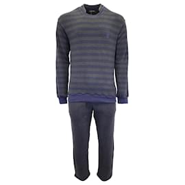 Ermenegildo Zegna-Ermenegildo Zegna Striped Sweatsuit Set in Grey and Blue Cotton-Grey
