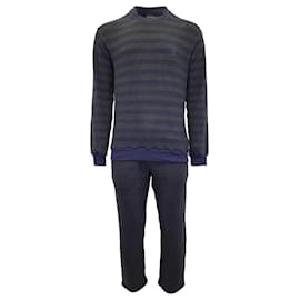 Ermenegildo Zegna-Ermenegildo Zegna Striped Sweatsuit Set in Grey and Blue Cotton-Grey