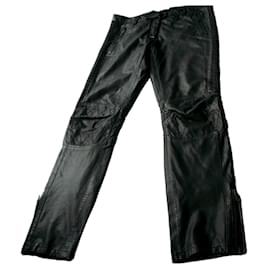 Sandro-SANDRO Black lined leather biker pants very good condition T40 P3705H-Black