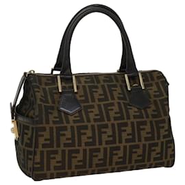 Fendi-FENDI Zucca Canvas Boston Bag Leather Black Brown Auth bs7951-Brown,Black