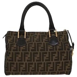 Fendi-FENDI Zucca Canvas Boston Bag Cuir Noir Marron Auth bs7951-Marron,Noir