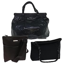 Salvatore Ferragamo-Salvatore Ferragamo Shoulder Bag Patent leather 3Set Black Brown Auth bs7880-Brown,Black