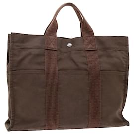 Hermès-HERMES Her Line MM Sac à main Toile Marron Auth bs7781-Marron