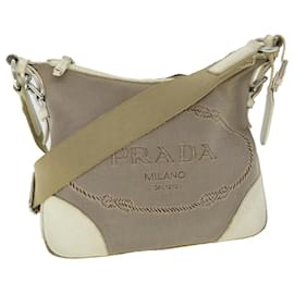 Prada-PRADA Shoulder Bag Canvas Leather Beige Auth fm2733-Beige