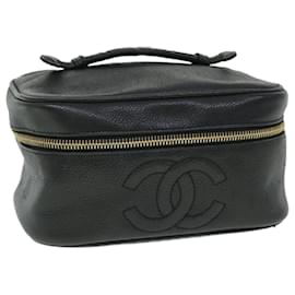 Chanel-CHANEL Vanity Cosmetic Pouch Caviar Skin Black CC Auth bs7949-Nero