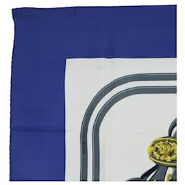 Hermès-HERMES CARRE 90 Cachecol BRIDES de GALA Seda Azul Branco Autenticação8061-Branco,Azul