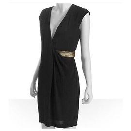 Diane Von Furstenberg Vestido DvF Evangeline com faixa dourada e forro de seda Preto Dourado