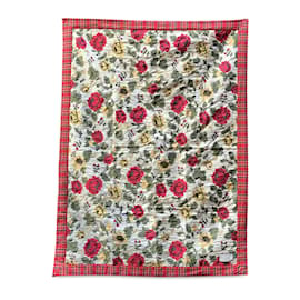 Gucci-Cobertor acolchoado com estampa xadrez floral e tartan vermelho bege-Multicor