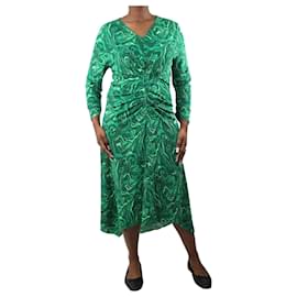 Diane Von Furstenberg-Vestido verde estampado con escote en pico - talla L-Verde