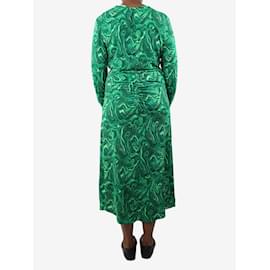Diane Von Furstenberg-Vestido verde estampado con escote en pico - talla L-Verde