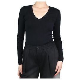 Joseph Schwarzes Langarmshirt mit V-Ausschnitt – Größe M Schwarz