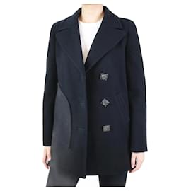 Chanel-Manteau en laine noir boutonné détail bijoux - taille FR 40-Noir