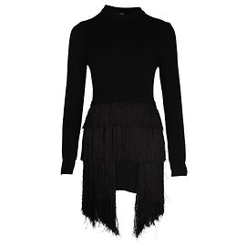 Thierry Mugler Miniabito Mugler con frange in lana nera Nero