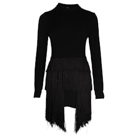 Thierry Mugler-Mugler Fringed Mini Dress in Black Wool-Black