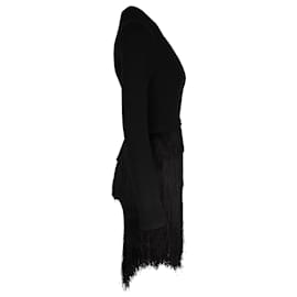 Thierry Mugler-Mini-robe à franges Mugler en laine noire-Noir