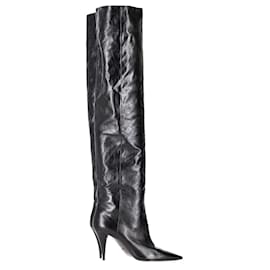 Saint Laurent-Saint Laurent Thigh High Pointed-Toe Boots in Black Leather-Black