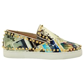 Christian Louboutin-Christian Louboutin Pik Boat Spike Red Sole Sneakers in Multicolor Patent Leather-Multiple colors