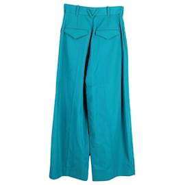 Bottega Veneta-Bottega Veneta Pleated Wide-Leg Trousers in Turquoise Cotton-Other