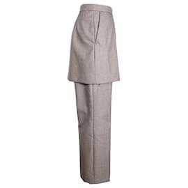 Dries Van Noten-Dries Van Noten Pinella Check Draped Panel Straight Leg Trousers in Brown Wool-Brown