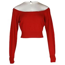 Alexander Wang-Alexander Wang Mesh Cropped Sweater in Red Cashmere-Red