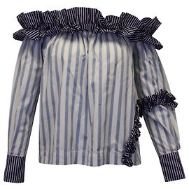 MSGM Top con volantes y rayas en algodón blanco Blanco