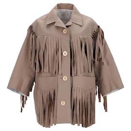 Sacai-Sacai Western-Style Fringed Jacket in Beige Cotton-Brown,Beige