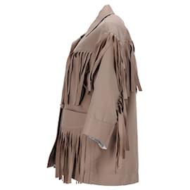 Sacai-Sacai Western-Style Fringed Jacket in Beige Cotton-Brown,Beige
