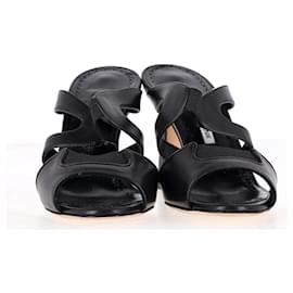 Manolo Blahnik-Manolo Blahnik Abeba Heeled Mule Sandals in Black Leather-Black