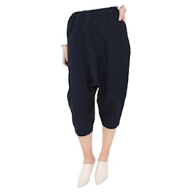 Comme Des Garcons-Navy elasticated waistband barrel leg trousers - size S-Blue