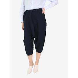 Comme Des Garcons-Navy elasticated waistband barrel leg trousers - size S-Blue
