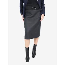 Prada-Grey houndstooth wool and nylon midi skirt - size IT 40-Grey