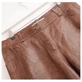 Christian Dior-Cristian Dior x Galliano 2006 Tooled Leather Trousers-Brown
