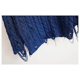 Balenciaga-Balenciaga AW20 Blue Metallic Distressed Hem Sweater-Blue