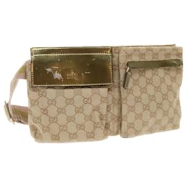 Gucci-GUCCI GG Canvas Sherry Line Waist bag Beige Gold pink 28566 Auth yk8454-Pink,Beige,Golden