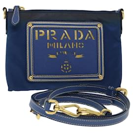 Prada-PRADA Shoulder Bag Nylon Saffiano Leather Blue Auth bs8101-Blue