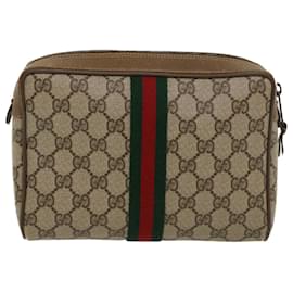 Gucci-GUCCI GG Canvas Web Sherry Line Clutch Bag Beige Red Green 89 01 012 Auth yk8427-Red,Beige,Green