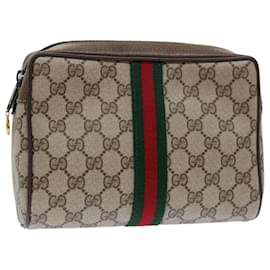 Gucci-GUCCI GG Toile Web Sherry Line Pochette Beige Rouge 63 01 012 Auth yk8363b-Rouge,Beige