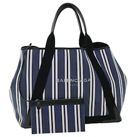 Balenciaga-BALENCIAGA Navy Cabas M Hand Bag Canvas Navy 339936 Auth FM2699-Navy blue