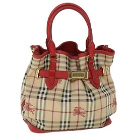 BURBERRY Nova Check Tote Bag PVC Cuir Beige Rouge Auth yk8482 Rouge Beige