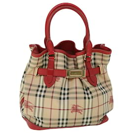 Burberry-BURBERRY Nova Check Tote Bag PVC Leather Beige Red Auth yk8482-Red,Beige