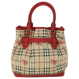 Burberry-BURBERRY Nova Check Einkaufstasche PVC Leder Beige Rot Auth yk8482-Rot,Beige