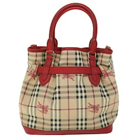 Burberry-BURBERRY Nova Check Tote Bag PVC Leather Beige Red Auth yk8482-Red,Beige