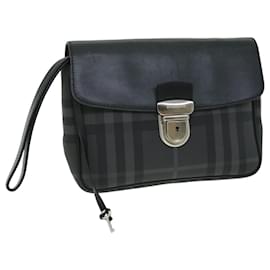 Burberry-BURBERRY Nova Check Clutch Bag Coated Canvas Leather Black Auth yk8453-Black