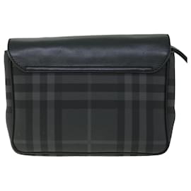 Burberry-BURBERRY Nova Check Clutch Bag Coated Canvas Leather Black Auth yk8453-Black